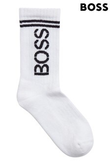 BOSS White Rib Logo Socks