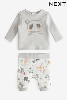 Grey/White Panda Baby 2 Piece Panda T-Shirt and Leggings Set (0mths-2yrs) (M79895) | £11 - £13