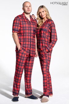Hot Squash Red Tartan Jersey Mens Pyjama Set