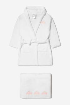 Cotton and Company Baby Girls Cotton Crown Bathrobe And Towel Set in White