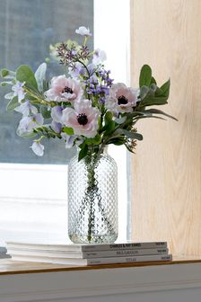 Lilac Purple Artificial Flowers In Glass Vase