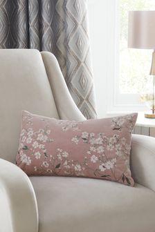 Pink Floral Embroidery Velvet Oblong Cushion