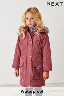 Pink Waterproof Faux Fur Trim Parka Coat (3-16yrs) (M82551) | £57 - £67