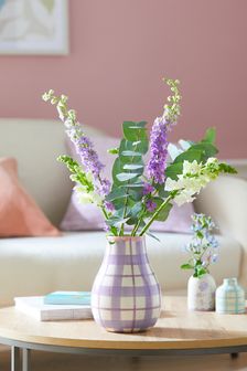 Lilac Purple Ceramic Check Flower Vase