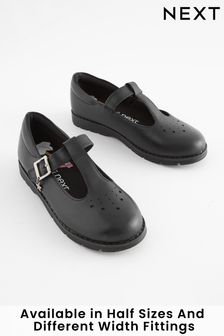 Black Standard Fit (F) Leather Junior T-Bar School Shoes (M83127) | £24 - £30