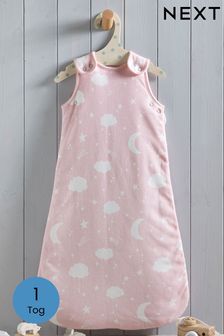 Pink Baby Moon & Stars 100% Cotton 1 Tog Sleep Bag