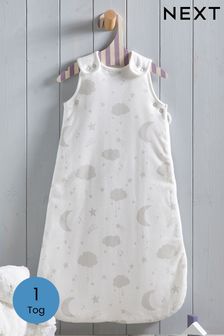 Grey Baby Moon & Stars 100% Cotton 1 Tog Sleep Bag