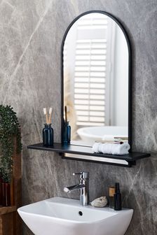 Black Arch Shelf Mirror