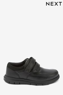 Black Wide Fit (G) Flexible Sole Strap Touch Fasten Leather Shoes (M85076) | £36 - £44