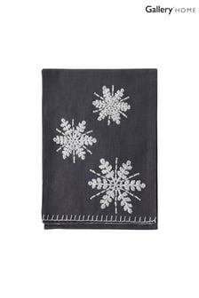 Gallery Home Grey Embroidered Christmas Snowflakes Charcoal Table Runner
