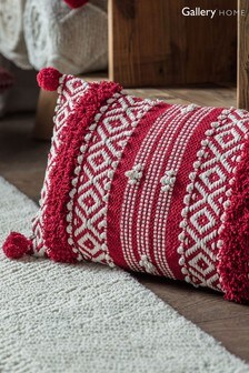 Gallery Direct Red Diamond Tufted Pom Pom Christmas Red Cushion
