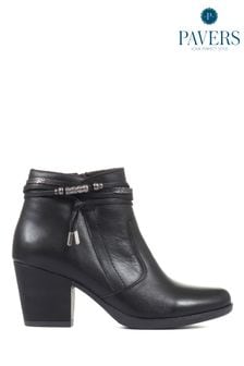 Pavers Ladies Black Leather Heeled Ankle Boots