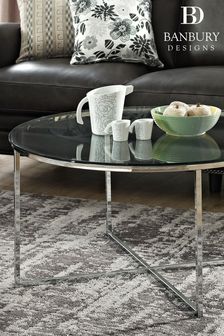 "Banbury Designs 36"" X Base Glass Chrome Coffee Table"