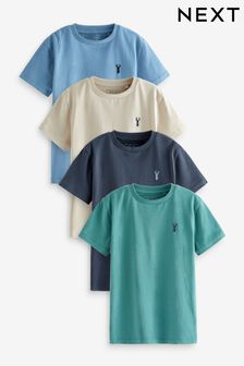 Mineral Green/Blue Short Sleeve Stag Embroidered T-Shirts 4 Pack (3-16yrs) (M86454) | £20 - £34