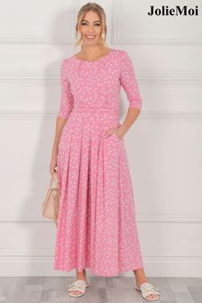 Jolie Moi Denisse Pink Spotty Jersey Maxi Dress