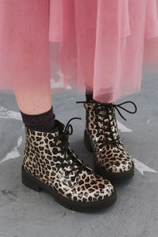 Animal Patent Glitter Standard Fit (F) Warm Lined Lace-Up Boots (M87159) | £29 - £35