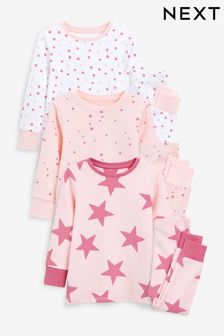 Pink/Cream Star Snuggle Pyjamas 3 Pack (9mths-16yrs) (M87270) | £26 - £37