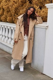Camel Button Side Hooded Trench Coat (M87697) | £70