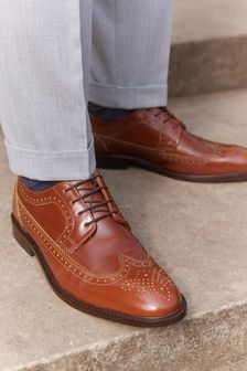 Leather Contrast Trim Brogue Shoes