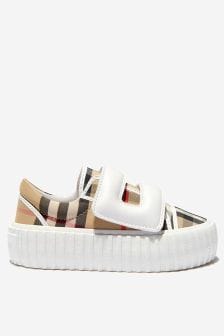 Burberry Kids Vintage Check Cotton & Leather Trainers