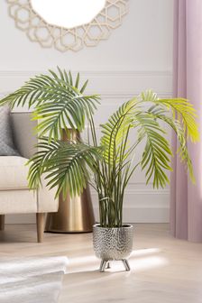 Silver Large Artificial Palm Tree Plant In Footed Pot