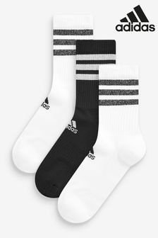 adidas White Glam 3-Stripes Cushioned Crew Sport Socks 3 Pack