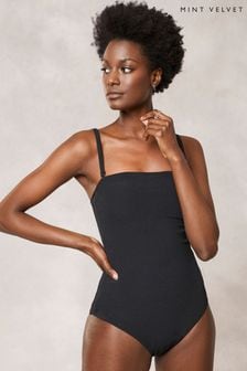 Mint Velvet Black Texture Tummy Control Bandeau Swimsuit (M89791) | £55