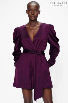 Ted Baker Purple Liannii Dp Wrap Front Playsuit With Exaggerated Sleeve