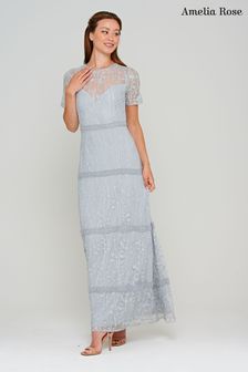 Amelia Rose Grey Tiered Lace Maxi Dress (M90859) | £185