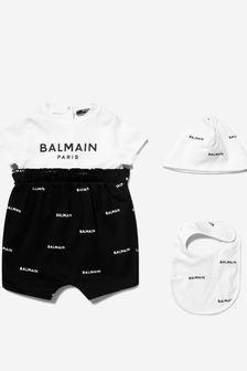 Balmain Baby Girls White Cotton Shortie 3 Piece Gift Set