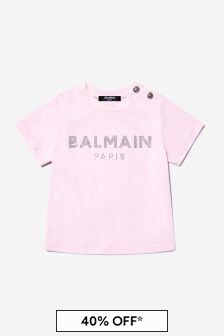 Balmain Baby Girls Pink Cotton Logo T-Shirt