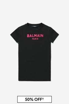 Balmain Girls Black Cotton Logo Dress