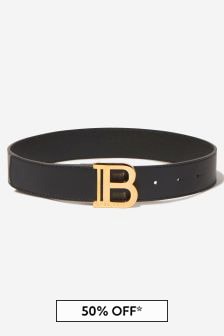 Balmain Unisex Black Leather Logo Buckle Belt