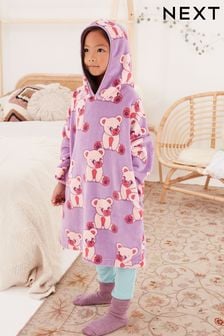 Lilac Purple Bear Fleece Hooded Blanket (3-16yrs) (M92146) | £21 - £28