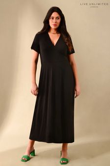 Live Unlimited Black Curve Wrap Short Sleeved Midi Dress (M92495) | £49