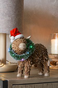Natural Hamish Light-Up Christmas Highland Cow (M93220) | £20