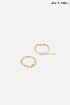 Accessorize Gold Plated Wishbone Stacking Rings 2 Pack