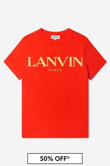 Lanvin Boys Cotton Jersey Logo T-Shirt in Orange