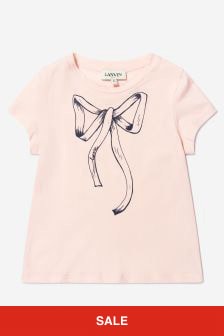 Lanvin Girls Cotton Jersey Bow Print T-Shirt in Pink