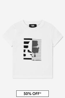 Karl Lagerfeld Boys Cotton Silhouette Portrait T-Shirt in White