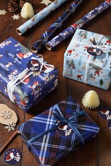 Set of 3 Navy Blue Santa Scene Christmas Wrapping Papers With Accessories (M93937) | £7.50