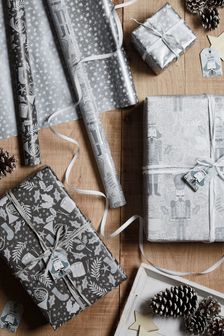 Set of 3 Silver Nutcracker Christmas Wrapping Papers With Accessories (M93938) | £7.50