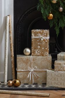 Set of 3 Gold Noel Christmas Wrapping Papers With Accessories (M93939) | £7.50