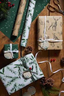 Set of 3 Green/White Forest Christmas Wrapping Papers With Accessories (M93943) | £7.50
