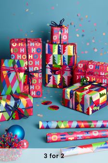 Set of 3 Brights Christmas Wrapping Papers With Accessories (M93946) | £7.50