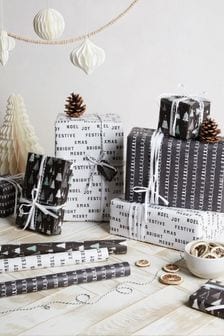 Set of 3 Monochrome Christmas Wrapping Papers With Accessories (M93948) | £7.50