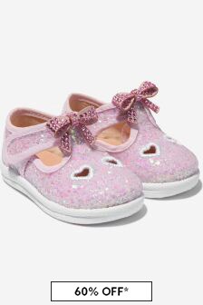 Monnalisa Girls Glitter Bow Shoes in Pink