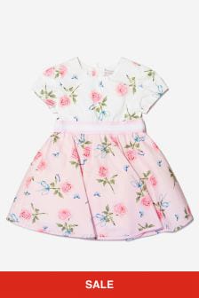 Monnalisa Baby Girls Cotton Rose Print Dress in Ivory