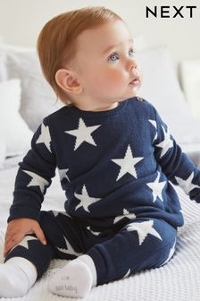 Navy Blue/White Star Two Piece Baby Knit Set (0mths-2yrs) (M95325) | £18 - £20