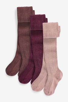 Pink/Berry Purple/Mink 3 Pack Cotton Rich Cable Tights (M95334) | £15 - £21